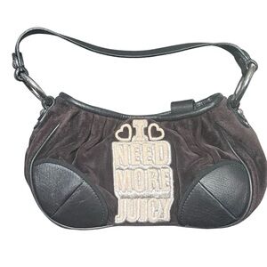 VTG Juicy Couture ‘I Need More Juicy’ Handbag Y2K Brown Velour Leather Trim